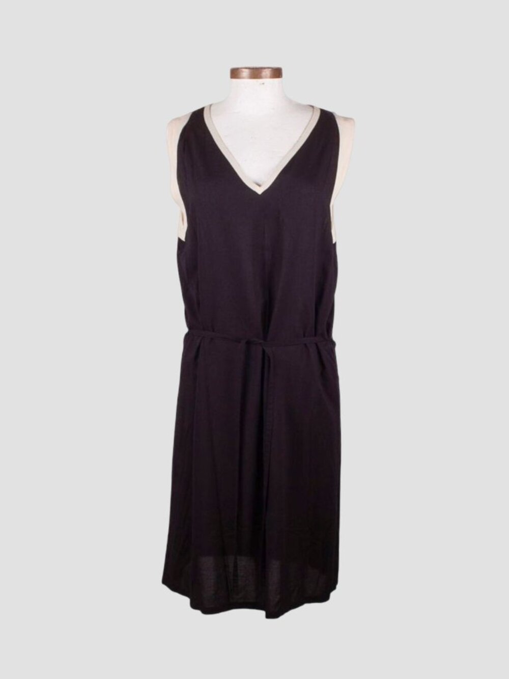 ANN DEMEULEMEESTER Black Rayon White Silk Trim Sleeveless Dress
